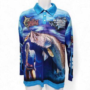 Babes Beer & Barra Mens Fishing Shirt The Captain Long Sleeve Size Large